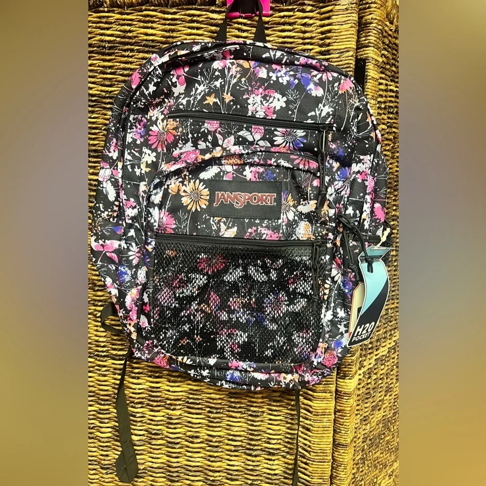 JanSport Black Backpack with Multicolor Floral Design- New with tags‎